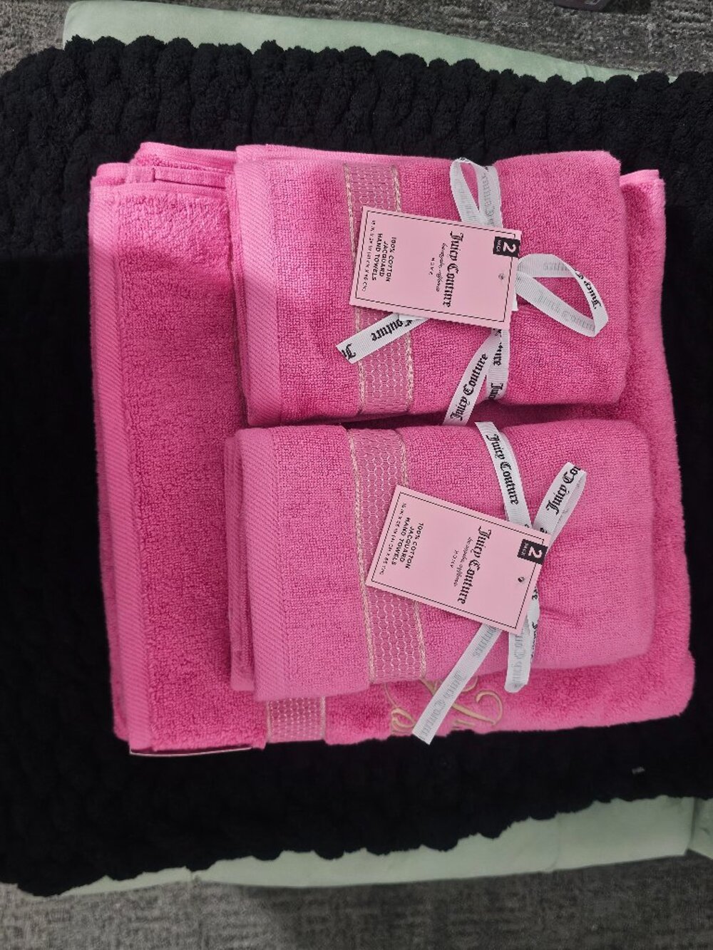 Juicy Couture Hot Pink Gold 6 Piece Bath Towel Set 100% Cotton NWT